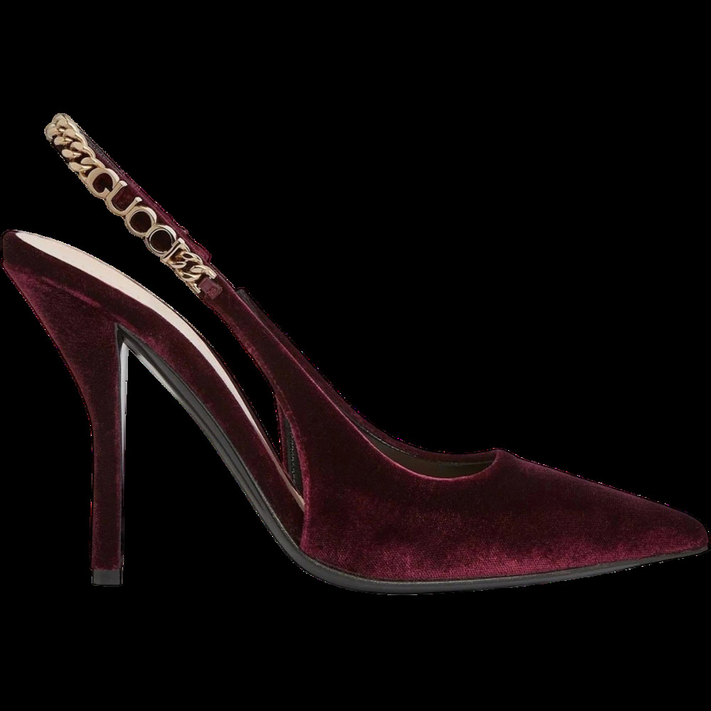 NEW Gucci Signoria Velvet Slingback Pumps Burgundy Heels Size EU 38 US 8